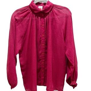 Vintage St. Michael 80’s Semi Sheer Cotton Blend Smocked Blouse Round Collar 10